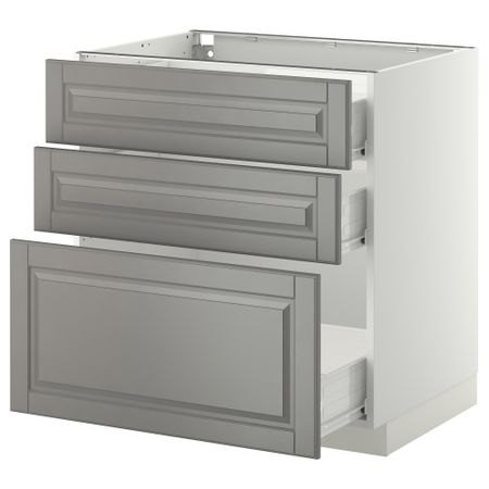 Напольный шкаф с 3 ящиками МЕТОД / ФОРВАРА, белый, Будбин серый