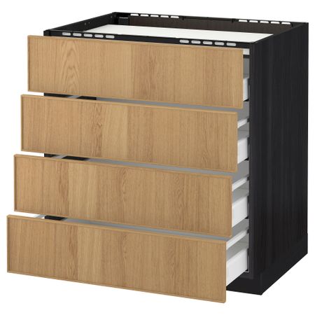 Напольный шкаф, 4 фронтальных панели, 4 ящика МЕТОД / МАКСИМЕРА, черный, Экестад дуб