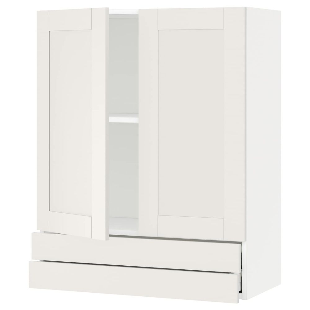 Навесной шкаф/2дверцы/2ящика, белый/Сэведаль белый 80x100 см IKEA METOD МЕТОД / MAXIMERA МАКСИМЕРА 792.381.98 - фото 1