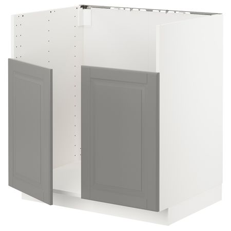 Шкаф для двойной мойки БРЕДШЁН, белый/Будбин серый 80x60 см IKEA METOD МЕТОД 192.982.32