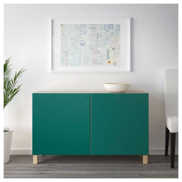 Комбинация для хранения с дверцами БЕСТО, под беленый дуб, Халлставик сине-зеленый (120x40x74 см) - схема-чертеж с размерами