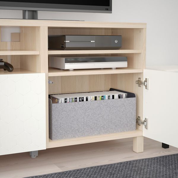 Тумба под ТВ, с дверцами, под беленый дуб/вассвик/стуббарп белый 120x42x74 см IKEA БЕСТО 992.665.95 - фото 4