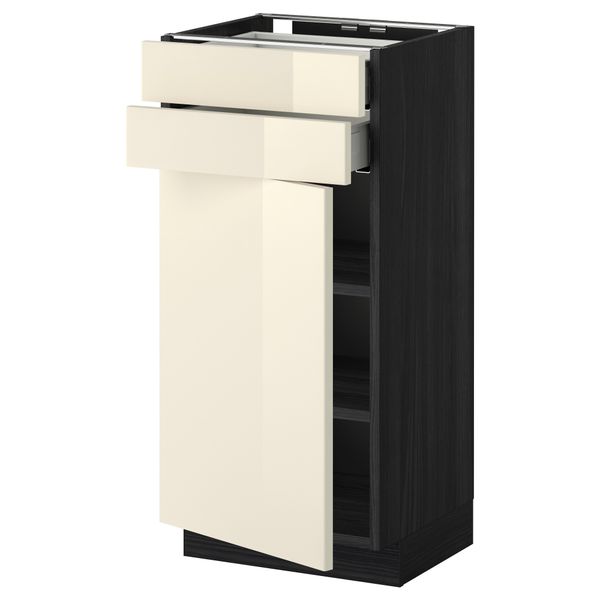 Напольный шкаф с дверцей, 2 ящиками МЕТОД / МАКСИМЕРА, черный, Рингульт кремовый - схема-чертеж с размерами