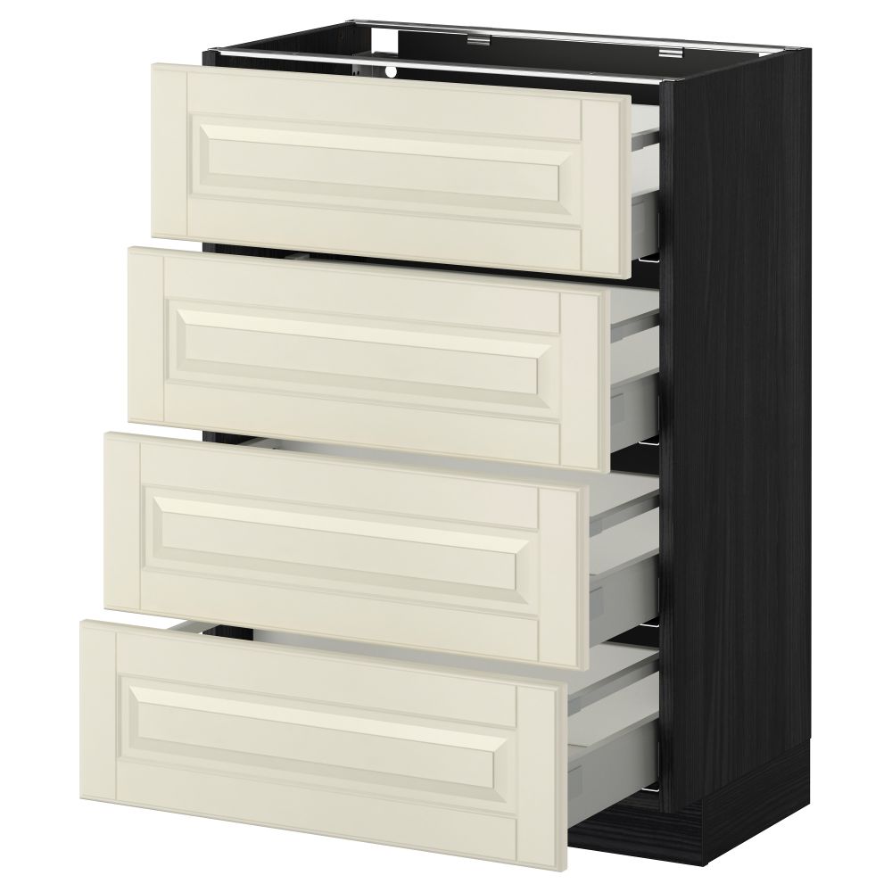 Напольный шкаф 4 фронтальных панели, 4 ящика МЕТОД / МАКСИМЕРА, черный, Будбин белый с оттенком - схема-чертеж с размерами