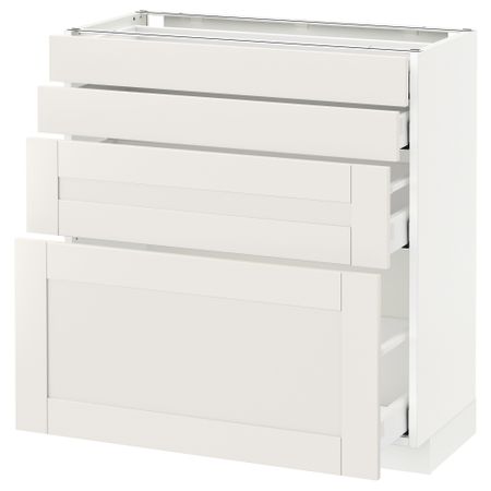Напольный шкаф 4 фронтальных панели, 4 ящика МЕТОД / МАКСИМЕРА, белый, Сэведаль белый