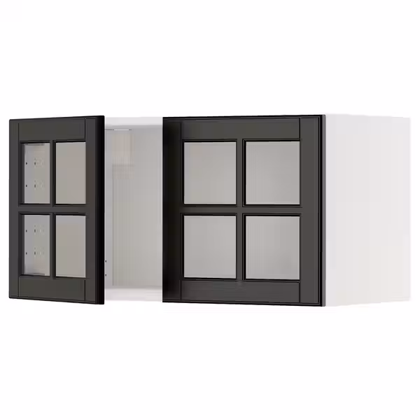 METOD Навесной шкаф/2стеклянные дверцы - белый/Bodbyn чёрный 80x40 см - фото 1