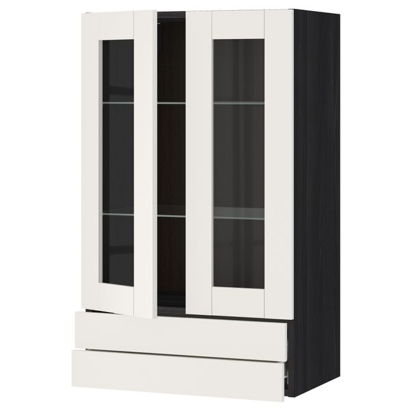 Навесной шкаф, 2 стеклянные дверцы, 2 ящика МЕТОД / ФОРВАРА, черный, Сэведаль белый - схема-чертеж с размерами