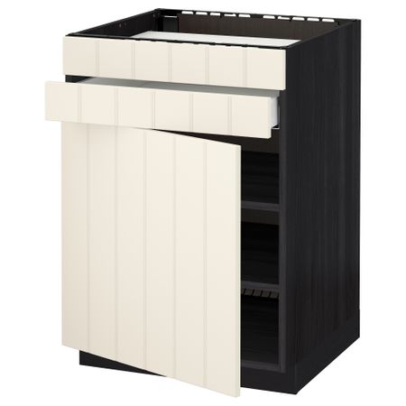 Напольный шкаф для варочной панели, доводчик, 2 фасада, 1 ящик МЕТОД / МАКСИМЕРА, черный, Хитарп белый с оттенком (60x60 см)