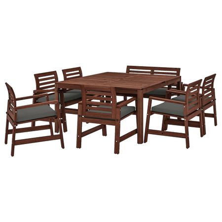 Стол+6кресел+скамья,д/сада, коричневая морилка/ФРЁСЁН/ДУВХОЛЬМЕН темно-серый IKEA ЭПЛАРО 292.921.16