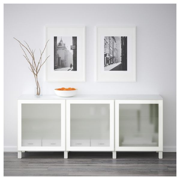 Комбинация для хранения с дверцами БЕСТО, белый, Глассвик белый прозрачное стекло (180x42x74 см) - фото 2