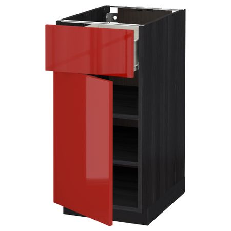 Напольный шкаф с ящиком, дверью МЕТОД / ФОРВАРА, черный, Рингульт красный