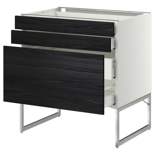 Напольный шкаф 3 фронтальных панели, 2 нижних, 2 средних ящика МЕТОД / МАКСИМЕРА, белый, Тингсрид черный - схема-чертеж с размерами