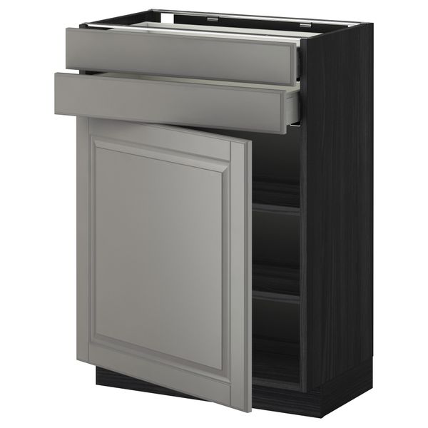 Напольный шкаф с дверцей, 2 ящиками МЕТОД / МАКСИМЕРА, черный, Будбин серый - схема-чертеж с размерами