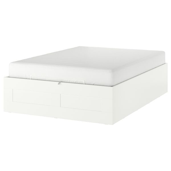 Кровать с подъемным механизмом, белый 140x200 см IKEA BRIMNES БРИМНЭС 304.852.13 - фото 1