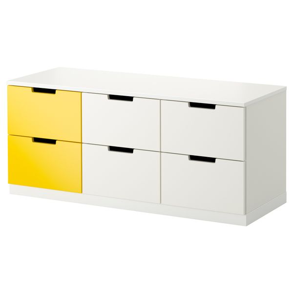 Комод с 6 ящиками НОРДЛИ, белый, желтый (120x52 см) - фото 1