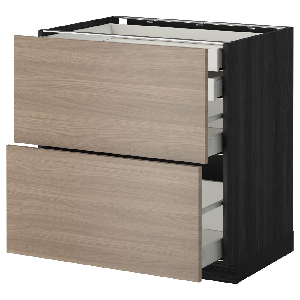 Напольный шкаф 2 фронтальные панели, 2 нижних, 1 средний, 1 высокий ящик МЕТОД / МАКСИМЕРА, черный, Брокхульт светло-серый - фото 1