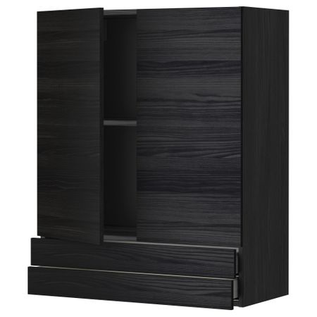 Навесной шкаф, 2 дверцы, 2 ящика МЕТОД / МАКСИМЕРА, черный, Тингсрид черный