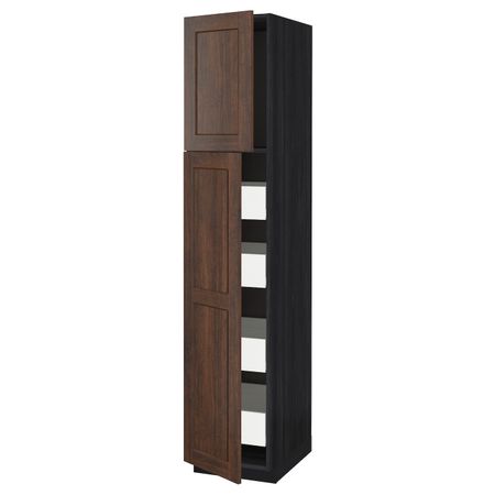 Высокий шкаф/2дверцы/4ящика, черный/Эдсерум коричневый 40x60x200 см IKEA МЕТОД / ФОРВАРА 393.832.53