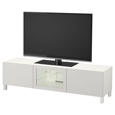 Тумба под ТВ с ящиками и дверцей БЕСТО, белый, Лаппвикен светло-серый прозрачное стекло (180x40x48 см)