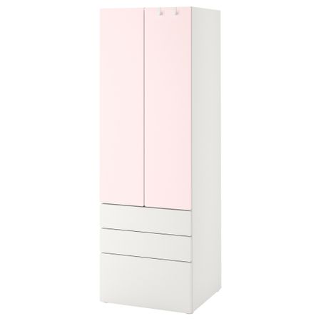 Гардероб, 60x42x181 см, белый бледно-розовый с 3 ящиками IKEA PLATSA ПЛАТСАA ПЛАТСА, SMÅSTAD СМОСТАД 994.262.21