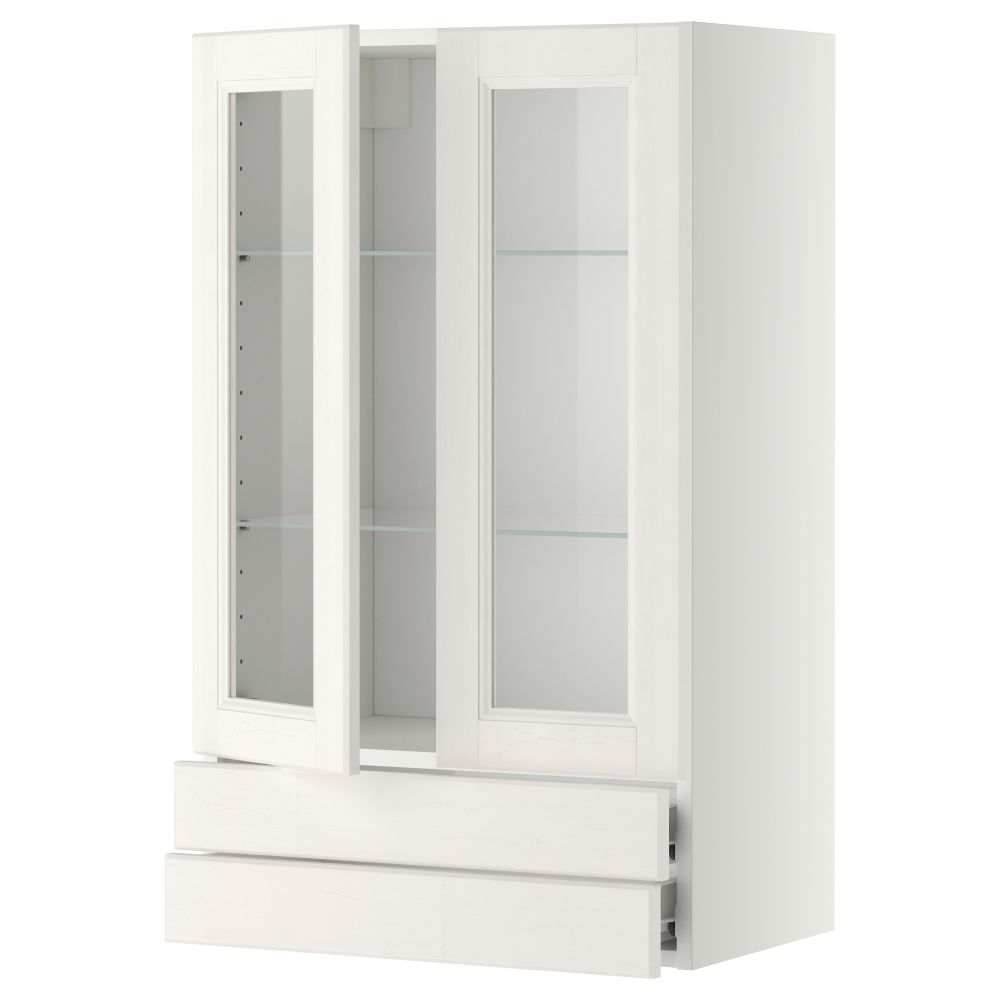 Навесной шкаф, 2 стеклянные дверцы, 2 ящика МЕТОД / ФОРВАРА, белый, Лаксарби белый - фото 1