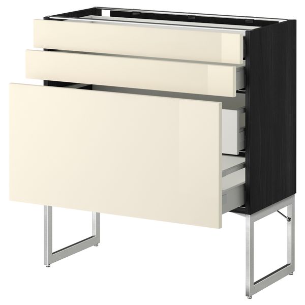 Напольный шкаф 3 фронтальных панели, 2 нижних, 2 средних ящика МЕТОД / МАКСИМЕРА, черный, Рингульт кремовый - схема-чертеж с размерами