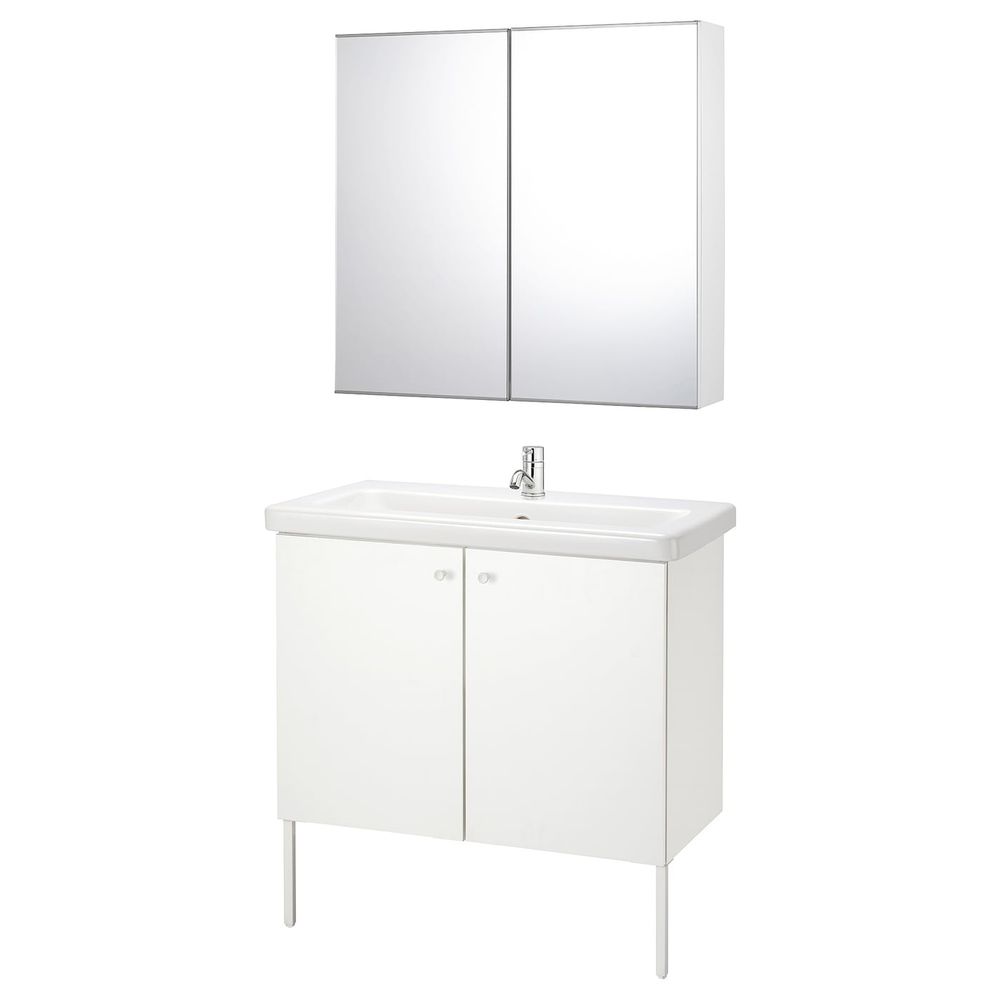 Комплект мебели для ванной,7 предм., белый/ПИЛКОН смеситель 84x43x88 см IKEA FISKÅN ФИСКОН / TVÄLLEN ТВЭЛЛЕН 894.309.02 - фото 1