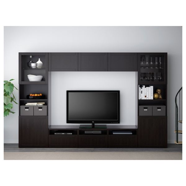 Шкаф для ТВ, комбинированный, стекляные дверцы БЕСТО, Ханвикен, Синдвик черно-коричневый прозрачное стекло (300x40x192 см) - фото 2