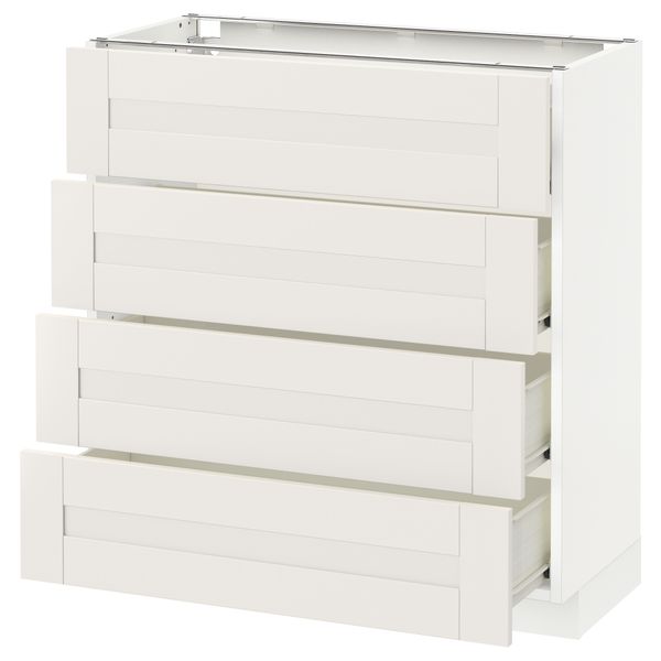 Напольный шкаф 4 фронтальных панели, 4 ящика МЕТОД / ФОРВАРА, белый, Сэведаль белый - схема-чертеж с размерами