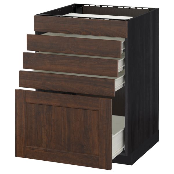 Напольный шкаф для варочной панели, 5 фасадов, 4 ящиков МЕТОД / ФОРВАРА, черный, Эдсерум коричневый - схема-чертеж с размерами