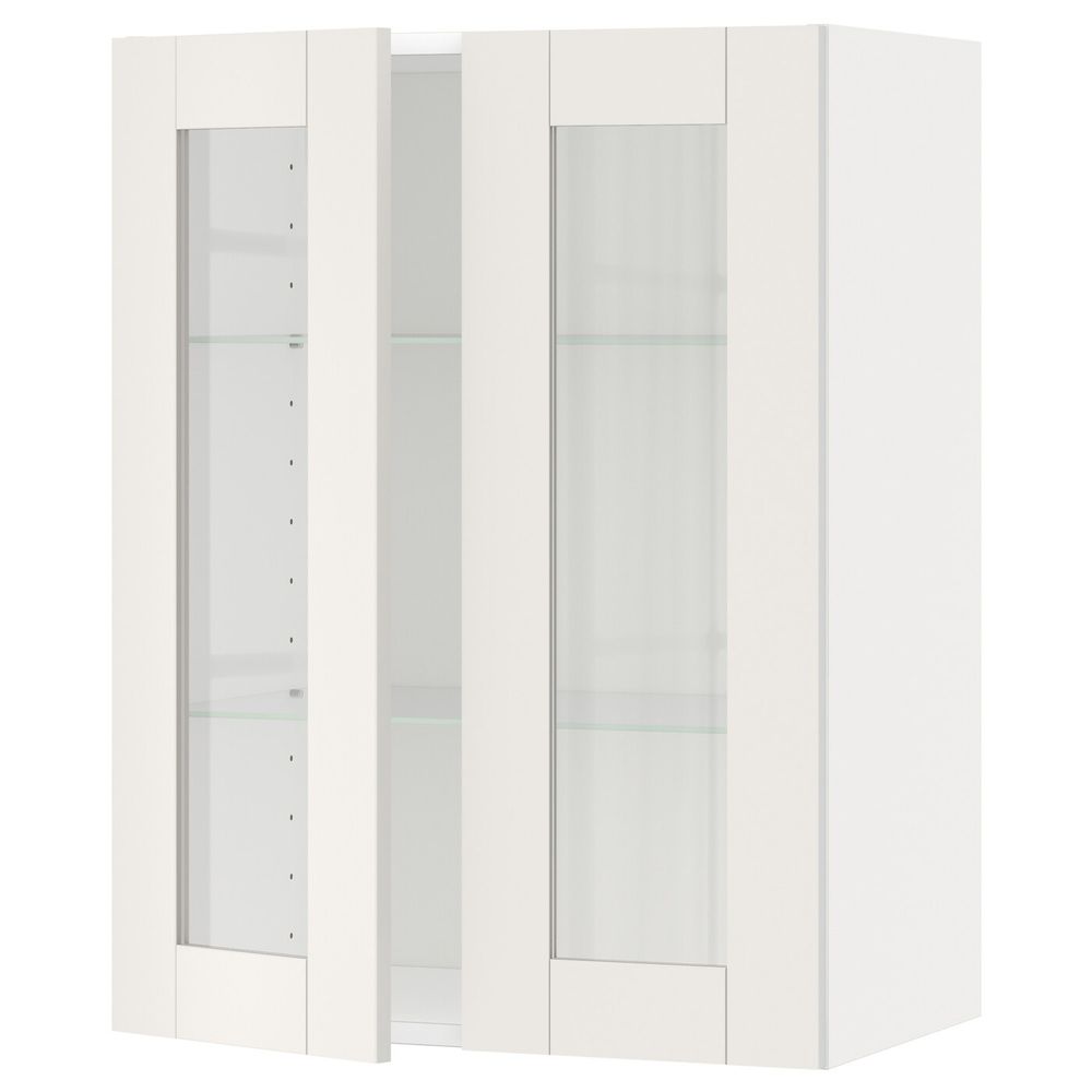 Навесной шкаф с полками, 2 стекло дв, белый/Сэведаль белый 60x80 см IKEA METOD МЕТОД 992.229.74 - фото 1