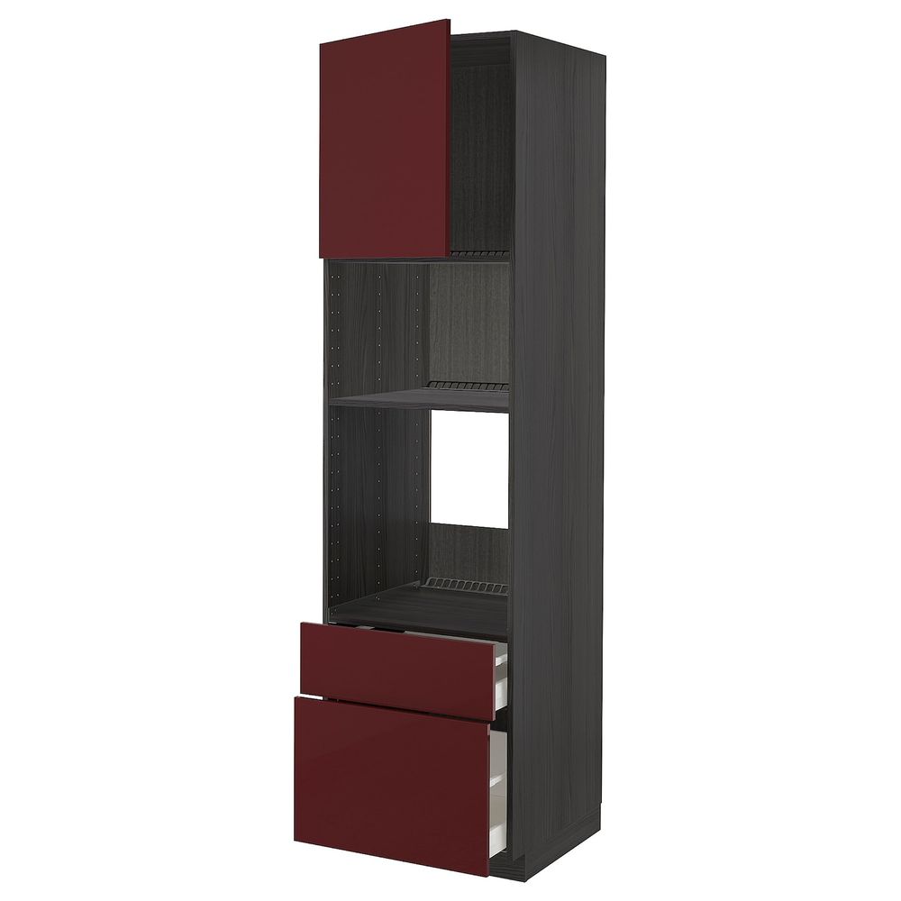 Высокий шкаф для духовки и СВЧ/дверца/2ящ, черный Калларп/глянцевый темный красно-коричневый 60x60x220 см IKEA МЕТОД / МАКСИМЕРА - схема-чертеж с размерами