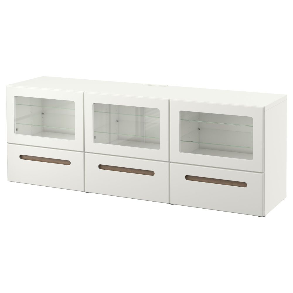 Тумба под ТВ, с дверцами и ящиками БЕСТО, Марвикен белый прозрачное стекло (180x40x64 см) - фото 1