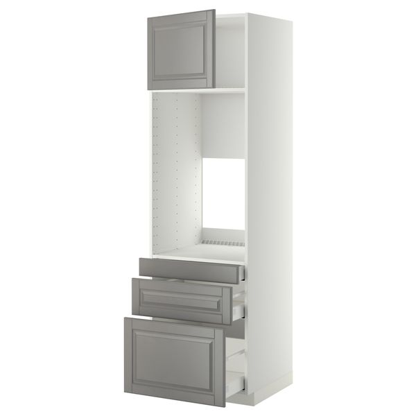 Высокий шкаф для двойной духовки, 3 ящика, дверца МЕТОД / МАКСИМЕРА, белый, Будбин серый - схема-чертеж с размерами
