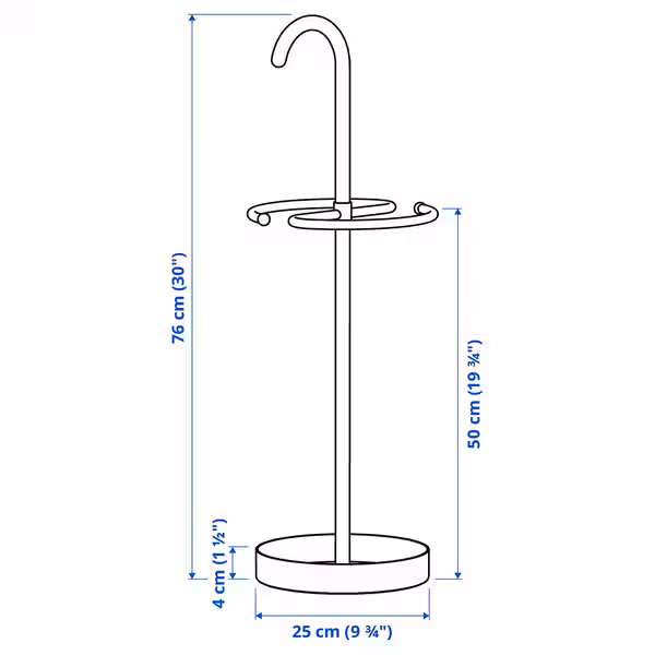 NIPÅSEN Стойка для зонтов - чёрный 76 см - схема-чертеж с размерами
