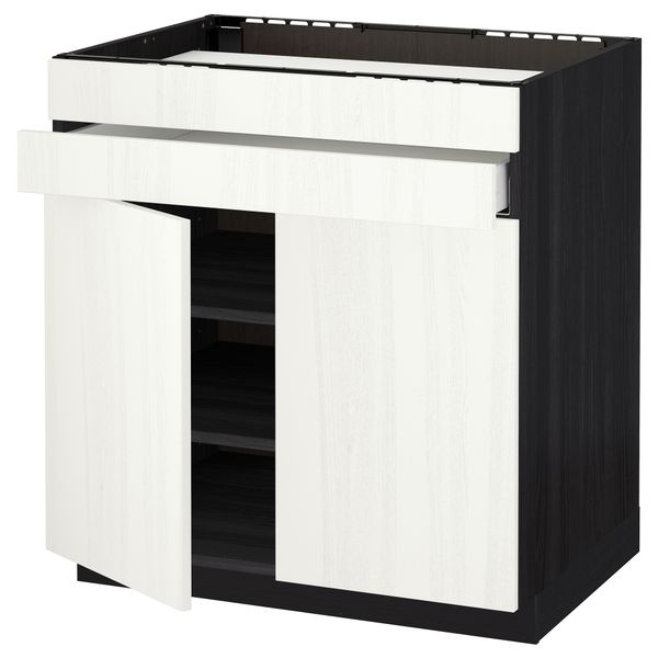 Напольный шкаф для варочной панели, 2 ящика, 2 фасада, 1 ящик МЕТОД / МАКСИМЕРА, черный, Росдаль белый (80x60 см) - схема-чертеж с размерами