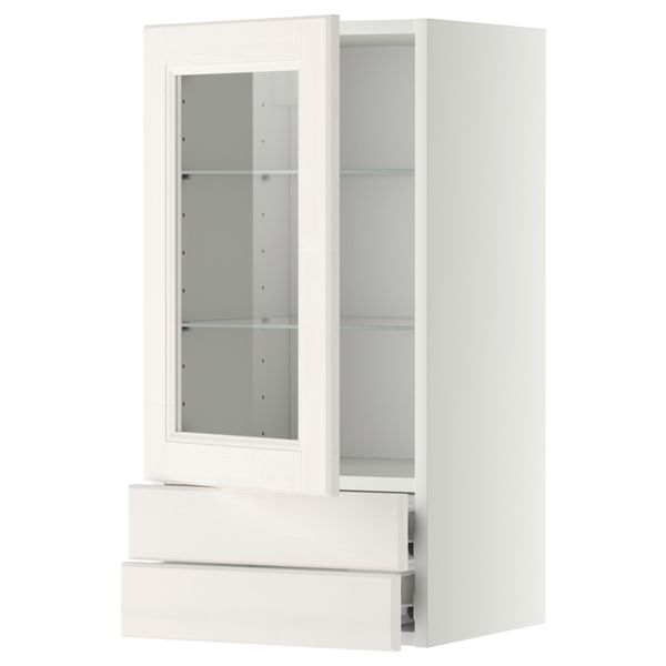 Навесной шкаф, стеклянная дверца, 2 ящика МЕТОД / ФОРВАРА, белый, Лаксарби белый - фото 1