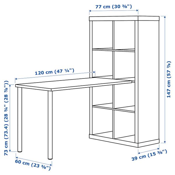 Стол, комбинация, белый, синий 77x147x159 см IKEA KALLAX КАЛЛАКС 792.281.23 - схема-чертеж с размерами