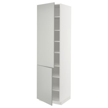 METOD Высокий шкаф с полками/2 дверцы - белый/Havstorp светло-серый 60x60x220 см