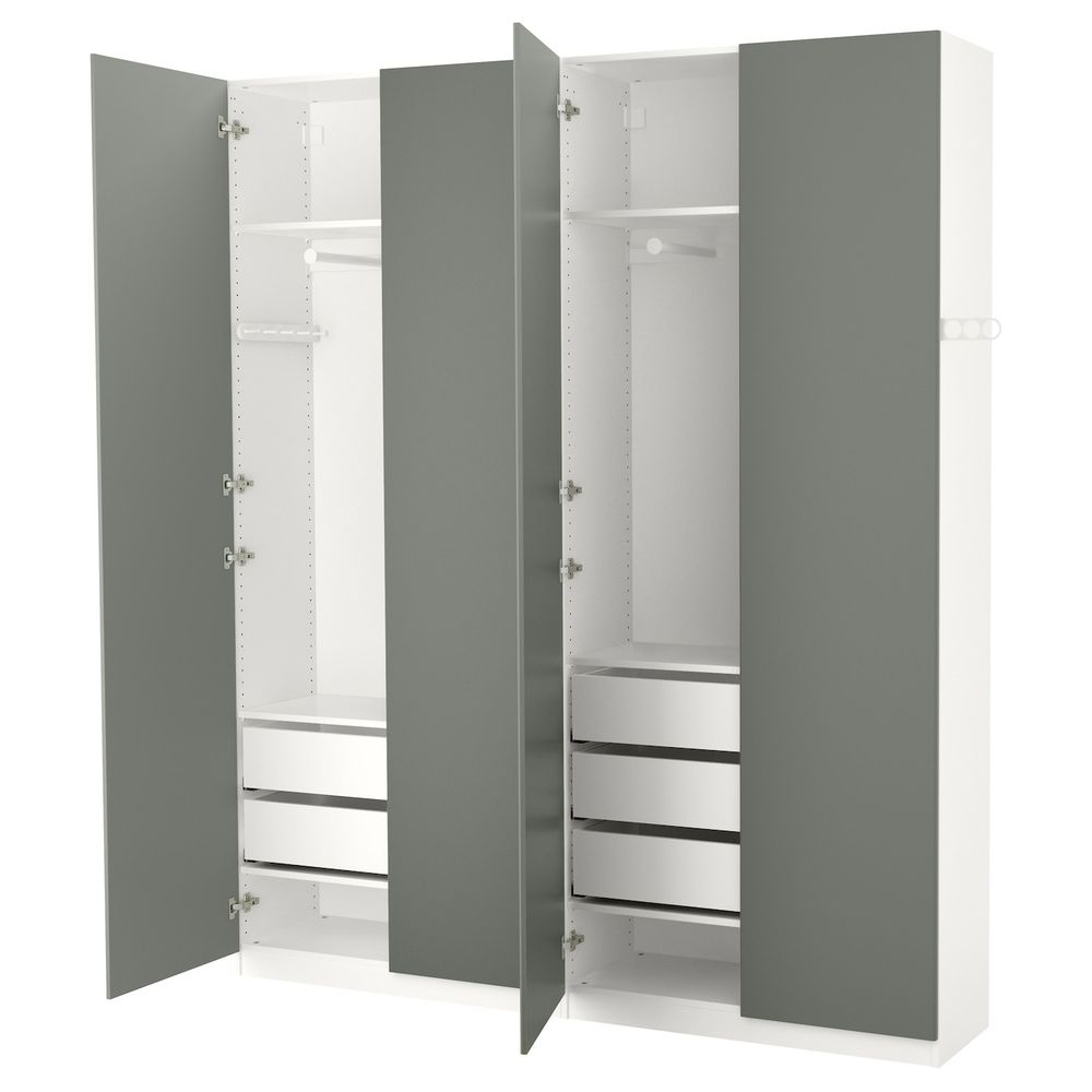 Гардероб, белый, Реинсволл серо-зеленый, 200x38x236 см IKEA ПАКС 792.266.09 - фото 1