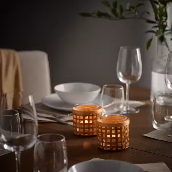 PÅVEFINK ПОВЕФИНК Подсвечник для греющей свечи - бамбук 8 см - фото 2