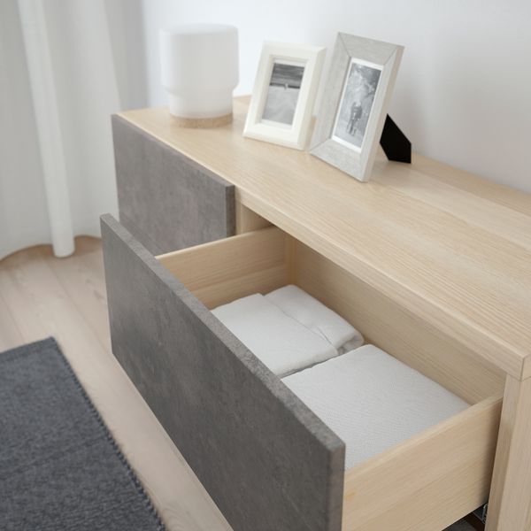 Комбинация для хранения с дверцами/ящ, под беленый дуб КЭЛЛЬВИКЕН/СУЛАРП/темно-серый под бетон 120x40x74 см IKEA BESTÅ БЕСТО - фото 4