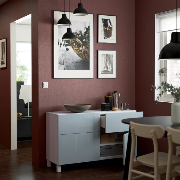 Комбинация для хранения с дверцами/ящ, белый сельсв/стуббарп/глянцевый серо-синий светлый 120x42x74 см IKEA BESTÅ БЕСТО - фото 2