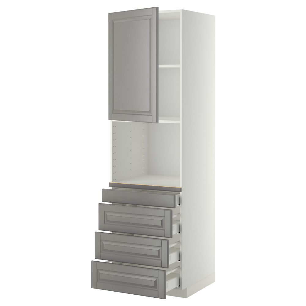 Высокий шкаф для комбинированния СВЧ, 4 ящика МЕТОД / МАКСИМЕРА, белый, Будбин серый - схема-чертеж с размерами