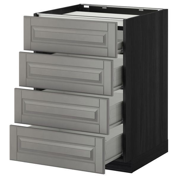Напольный шкаф, 4 фронтальных панели, 4 ящика МЕТОД / ФОРВАРА, черный, Будбин серый - фото 1