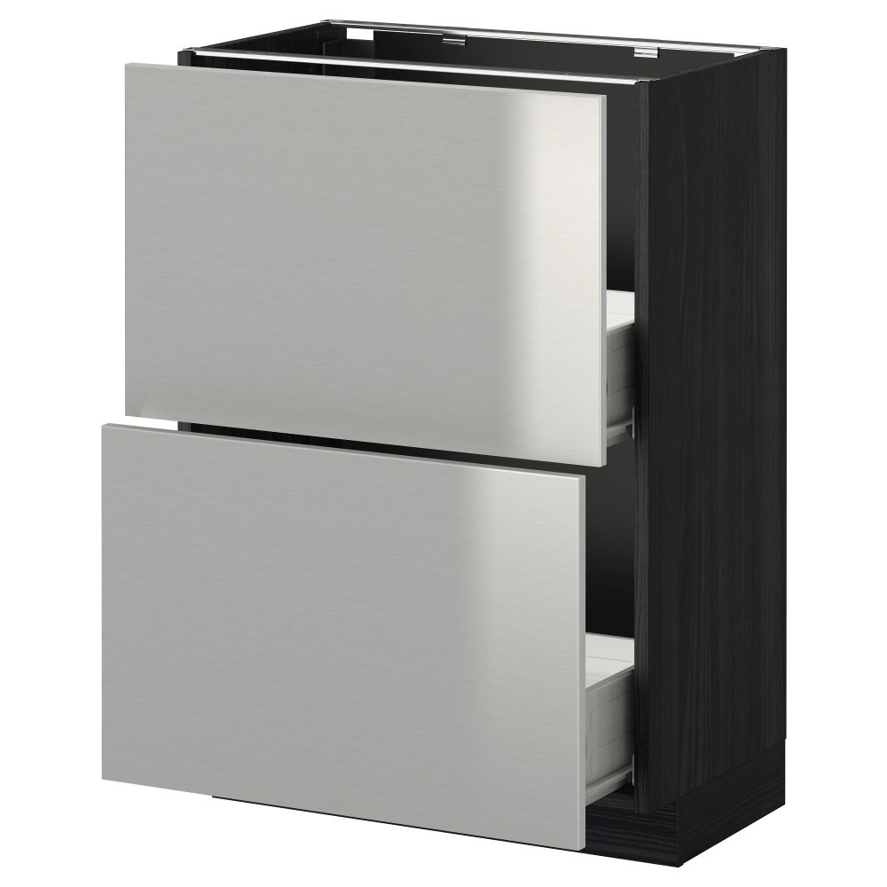 Напольный шкаф с 2 ящиками МЕТОД / ФОРВАРА, черный, Гревста нержавеющ сталь - схема-чертеж с размерами