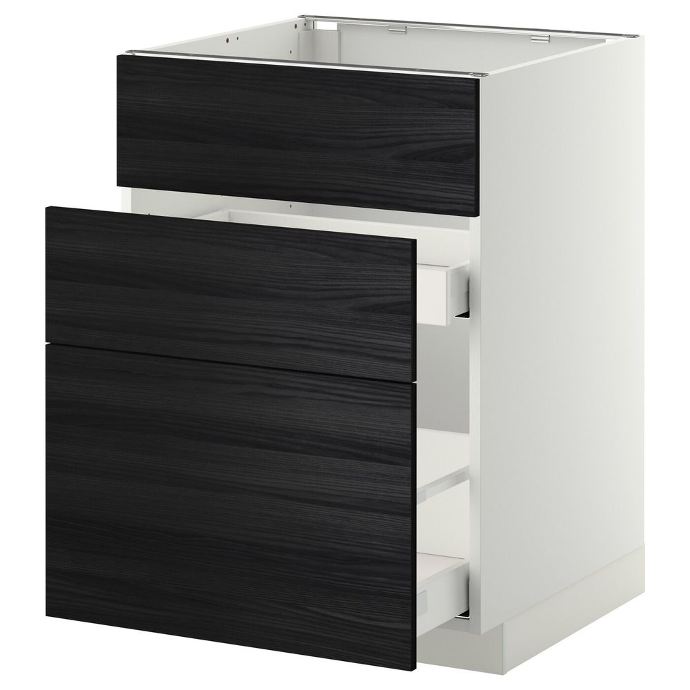 Напольный шкаф под мойку + 3 фронтальных панели/2ящ, белый, Тингсрид черный 60x60 см IKEA МЕТОД / МАКСИМЕРА 292.345.36 - схема-чертеж с размерами