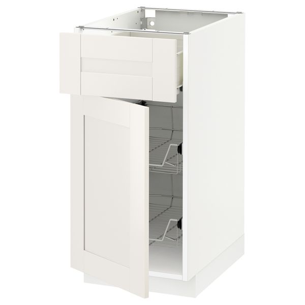 Напольный шкаф с проволочной корзиной, ящиком, дверью МЕТОД / ФОРВАРА, белый, Сэведаль белый - схема-чертеж с размерами