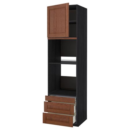 Высокий шкаф для духовки комбинированный, духовка + дверца, 3 ящика МЕТОД / ФОРВАРА, черный, Филипстад коричневый