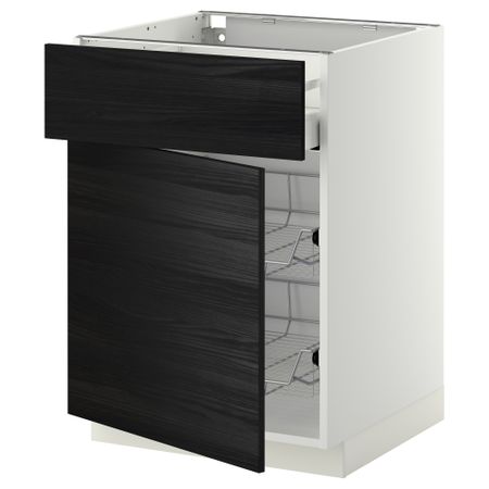 Напольный шкаф с проволочной корзиной, ящиком, дверью МЕТОД / МАКСИМЕРА, белый, Тингсрид черный